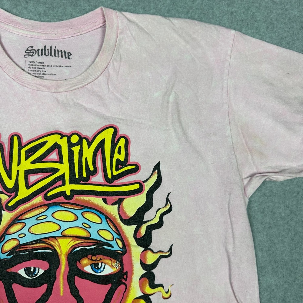 Sublime Sun Logo‎ Graphic Band Tee Pink Mineral Wash Short Sleeve T-Shirt Large